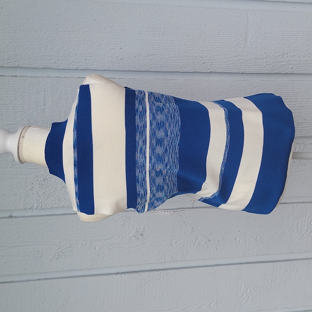 NINE WEST Blue/White striped Sleeveless Mock Neck Top, sz S NWT - Picture 2 of 10